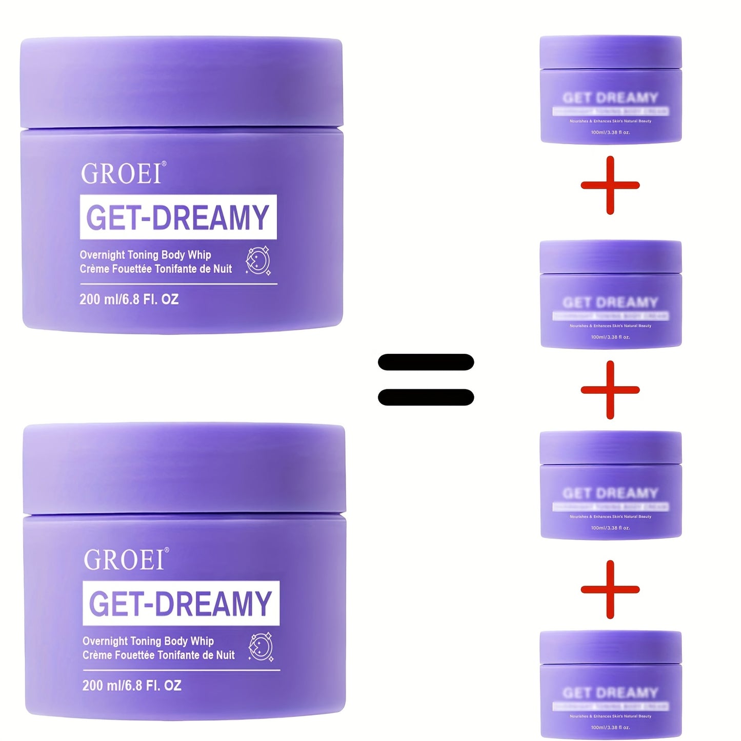 2pcs GROEI Night Firming Body Cream 6.76oz - Hypoallergenic & Quick-Results Firming Cream with Tallow Tree Leaf & Caffeine, Hydrating Botanical Blend (Milk Thistle/Chamomile/Mint) for All Light Beige Types, Overnight Nourishm