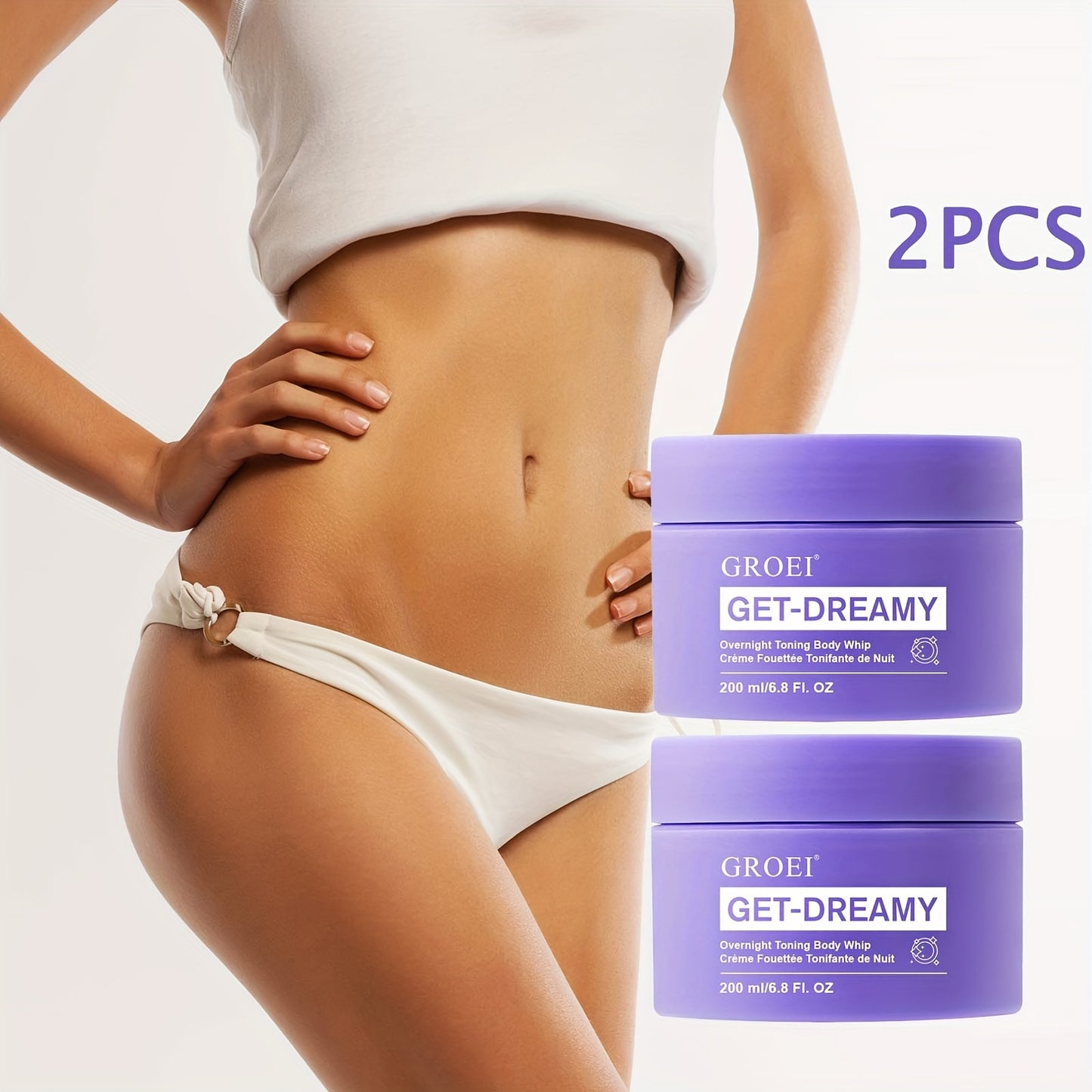 2pcs GROEI Night Firming Body Cream 6.76oz - Hypoallergenic & Quick-Results Firming Cream with Tallow Tree Leaf & Caffeine, Hydrating Botanical Blend (Milk Thistle/Chamomile/Mint) for All Light Beige Types, Overnight Nourishm