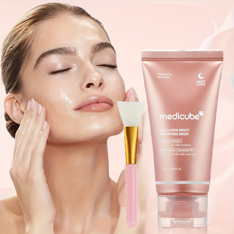 Medicube-Bio Collagen Overnight Mask with Brush - Elasticity and Moisturizing Care, Contains Collagen - Korean Skincare Product, 2.53oz