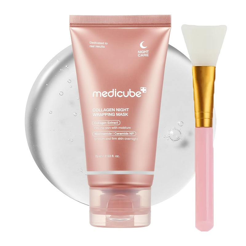 Medicube-Bio Collagen Overnight Mask with Brush - Elasticity and Moisturizing Care, Contains Collagen - Korean Skincare Product, 2.53oz