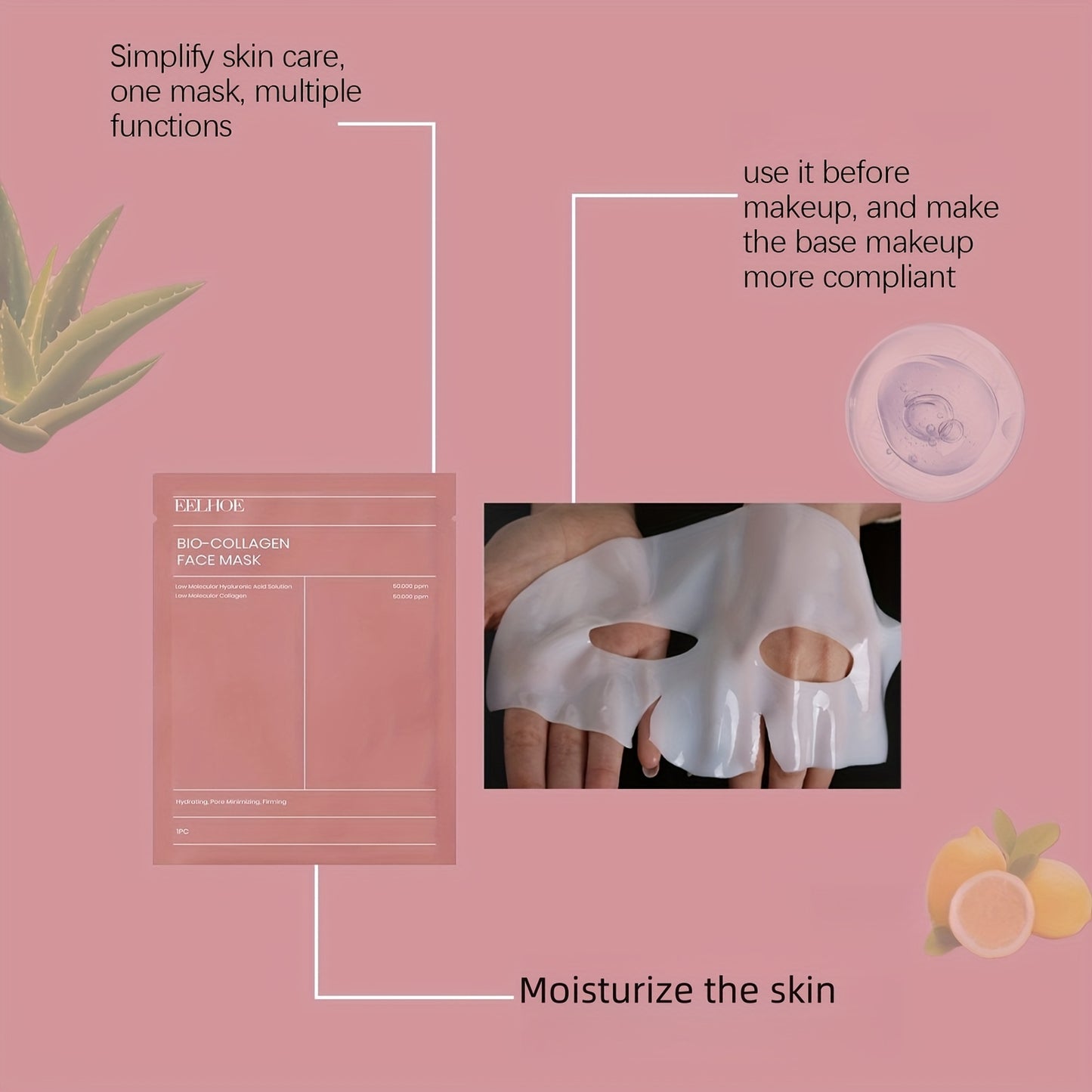 16-Pack Bio Collagen Face Masks with Hyaluronic Acid - Firming & Moisturizing Skincare, Alcohol-Free for All Light Beige Types, Korean Skincare Essentials, Perfect Mother's Day Gift, Face Light Beige Care