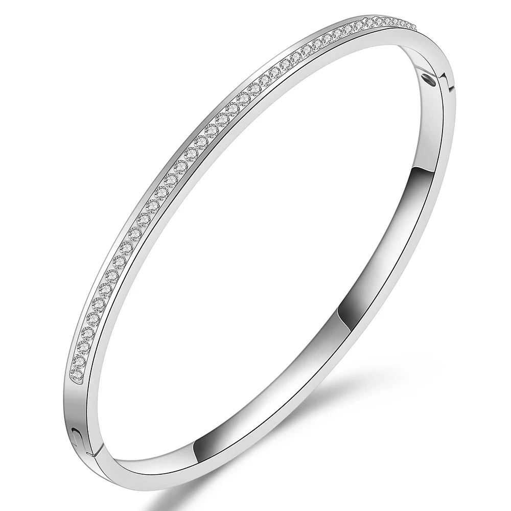 Two Row crystal rhinestone pave stainless steel bracelets & bangles for women Fashion Jewelry Bangle Accessories Drop Shipping
