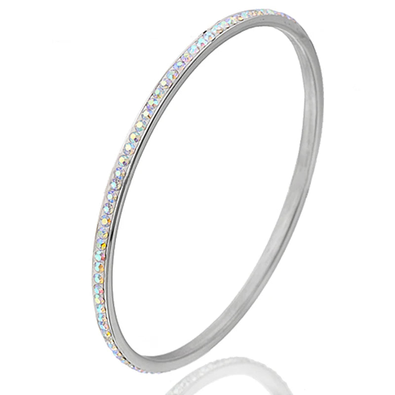 Two Row crystal rhinestone pave stainless steel bracelets & bangles for women Fashion Jewelry Bangle Accessories Drop Shipping