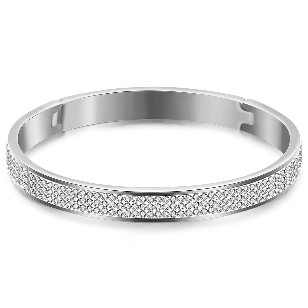 Two Row crystal rhinestone pave stainless steel bracelets & bangles for women Fashion Jewelry Bangle Accessories Drop Shipping