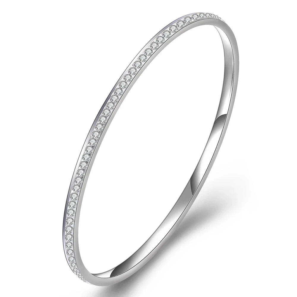 Two Row crystal rhinestone pave stainless steel bracelets & bangles for women Fashion Jewelry Bangle Accessories Drop Shipping