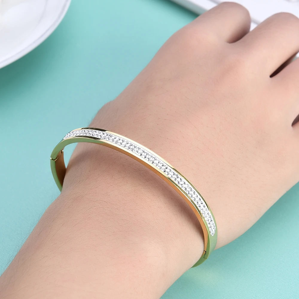Two Row crystal rhinestone pave stainless steel bracelets & bangles for women Fashion Jewelry Bangle Accessories Drop Shipping