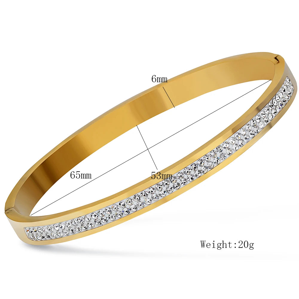 Two Row crystal rhinestone pave stainless steel bracelets & bangles for women Fashion Jewelry Bangle Accessories Drop Shipping