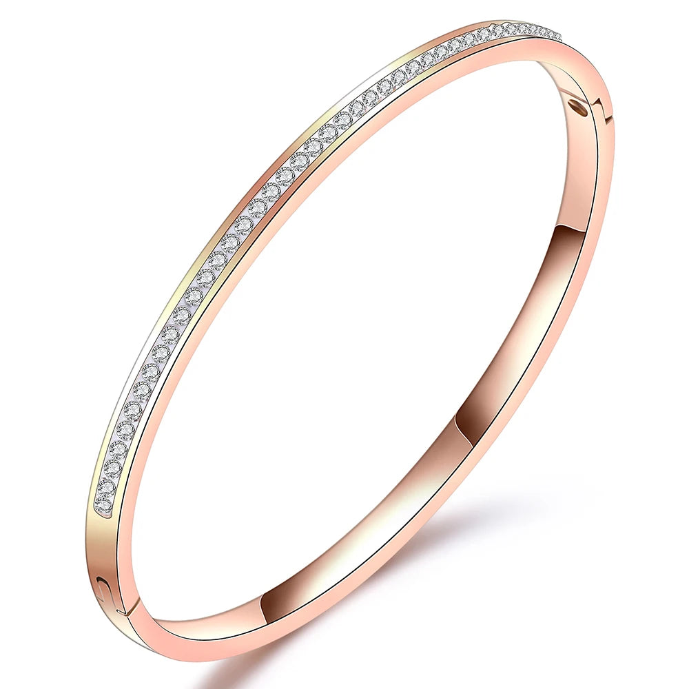 Two Row crystal rhinestone pave stainless steel bracelets & bangles for women Fashion Jewelry Bangle Accessories Drop Shipping