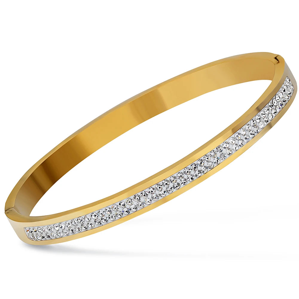 Two Row crystal rhinestone pave stainless steel bracelets & bangles for women Fashion Jewelry Bangle Accessories Drop Shipping