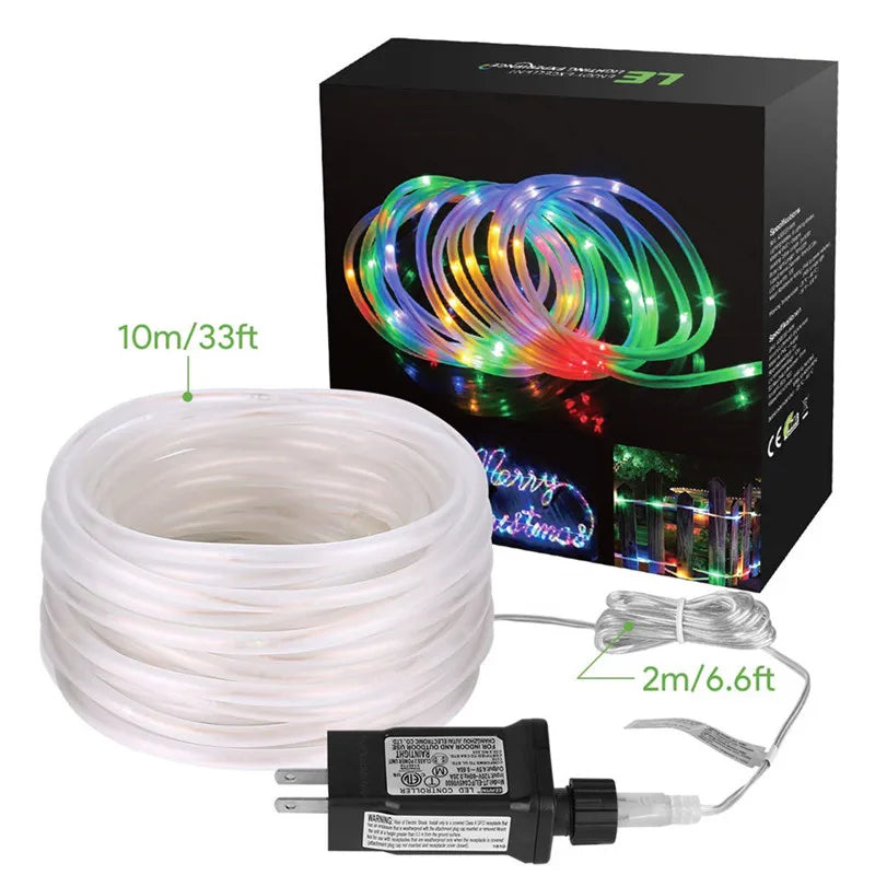 Christmas Decoration 2025 Outdoor Street Garland Winter Festoon Led Tube Rope String Light Plug-Operated 10/20/30/40M New Year