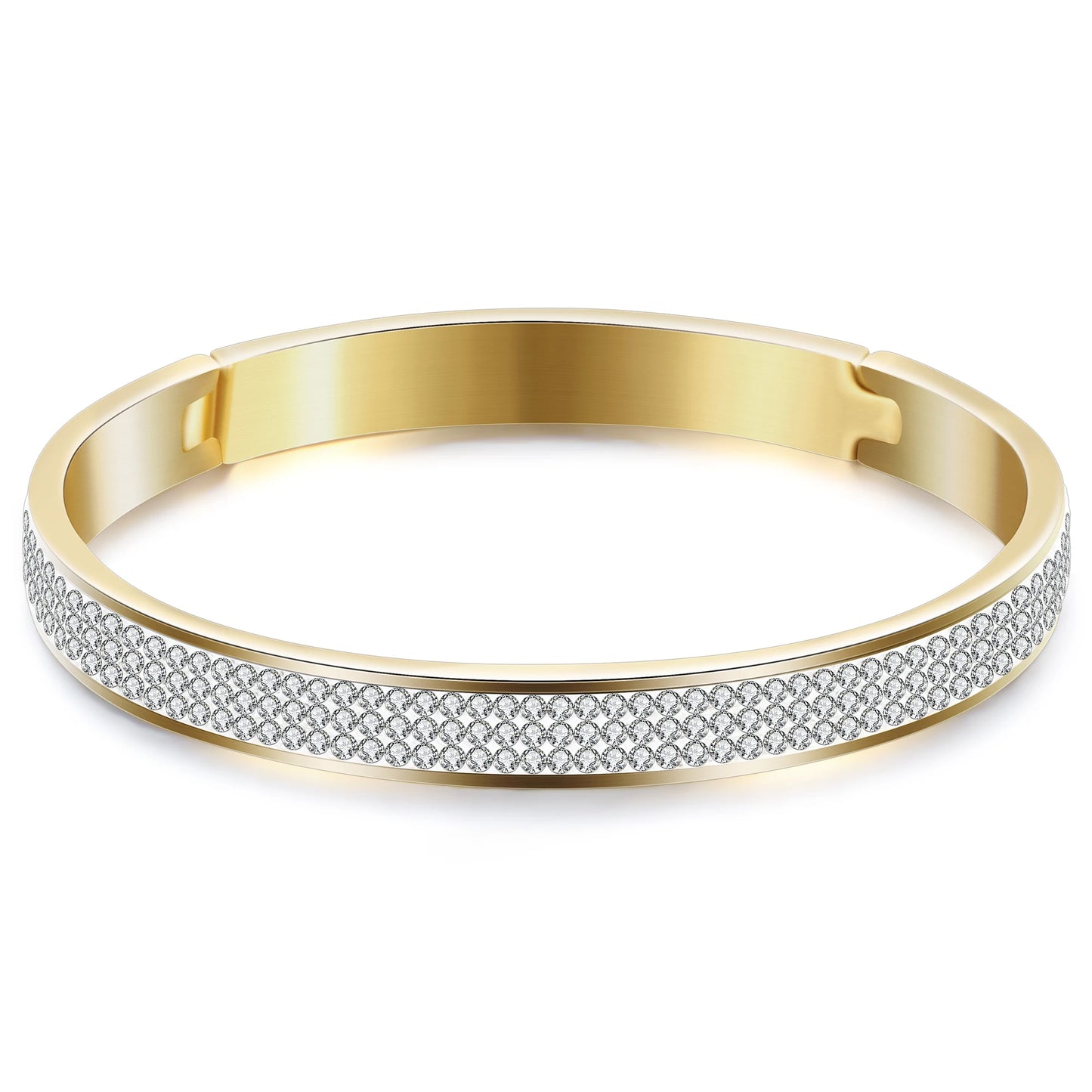 Two Row crystal rhinestone pave stainless steel bracelets & bangles for women Fashion Jewelry Bangle Accessories Drop Shipping