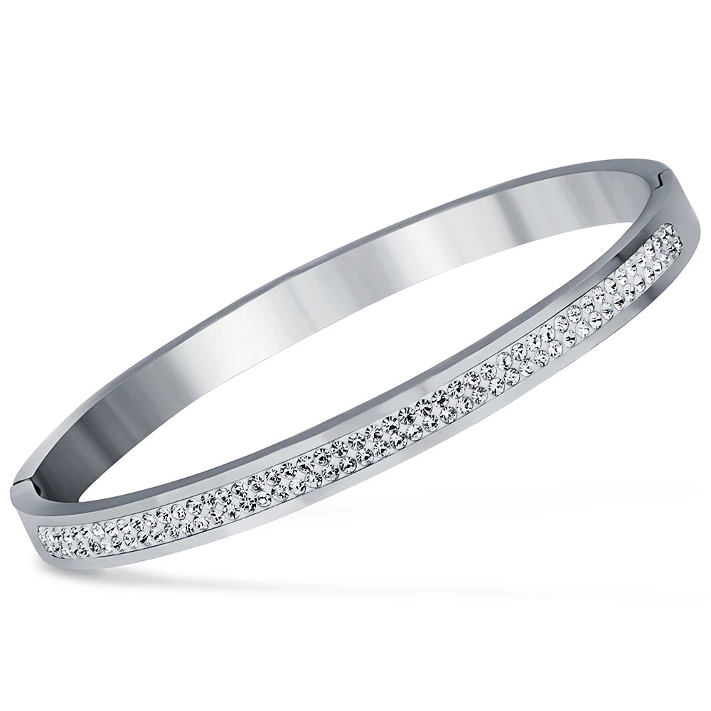 Two Row crystal rhinestone pave stainless steel bracelets & bangles for women Fashion Jewelry Bangle Accessories Drop Shipping