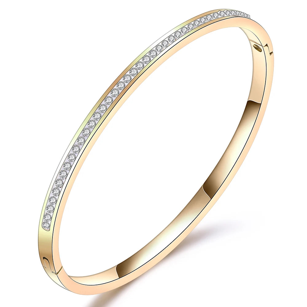 Two Row crystal rhinestone pave stainless steel bracelets & bangles for women Fashion Jewelry Bangle Accessories Drop Shipping