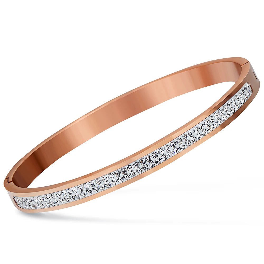 Two Row crystal rhinestone pave stainless steel bracelets & bangles for women Fashion Jewelry Bangle Accessories Drop Shipping
