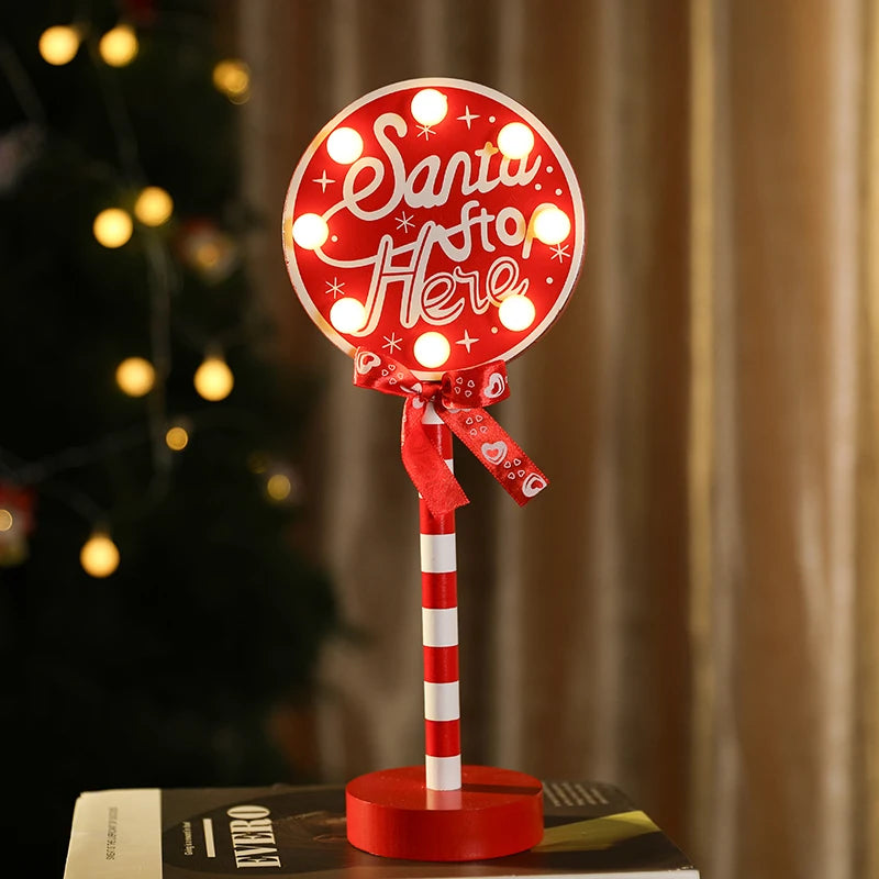Christmas Road Sign STOP Decor LED Lights Xmas Wooden Desktop Ornaments Light Merry Christmas Home Decoration 2025 New Year Gift