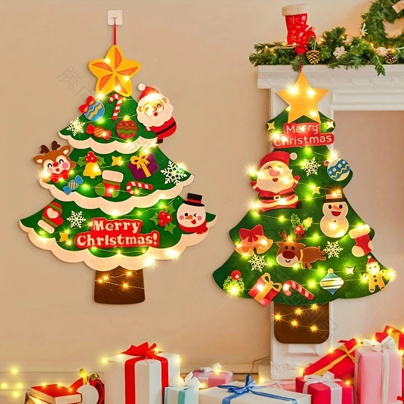 DIY Felt Christmas Tree Christmas Decoration for Home Navidad 2025 New Year Christmas Ornaments Santa Claus Xmas Kids Gifts