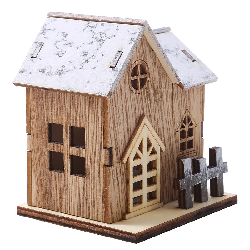 Christmas LED Light Wooden House Luminous Cabin Merry Christmas Decorations for Home DIY Xmas Tree Ornaments Kids Gifts New Year