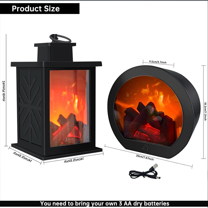 Fireplace Decorative Lantern Night Light For Party Christmas Holiday LED Simulation Log Flame Effect Home Gift Decor Lighting