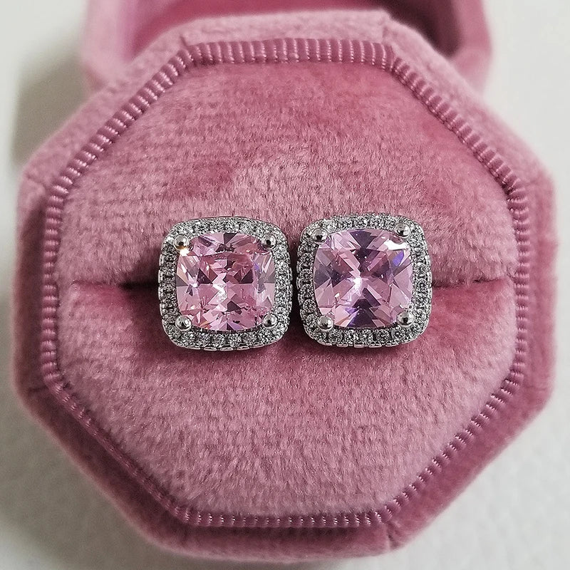 2023 New Arrivals Fashion Luxury silver color korean Zircon Stud Pink Earing Earrings For Women Girl Party Gift Jewelry Z7