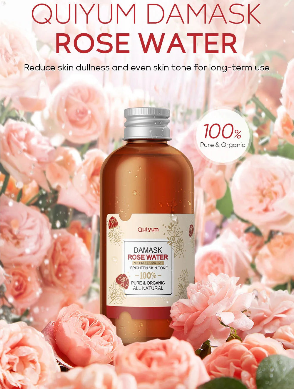 Face Care Rose Water Nourishing Skin Improve Dullness Facial Toner Damask Hydrosol Korean Skincare Products 100ml