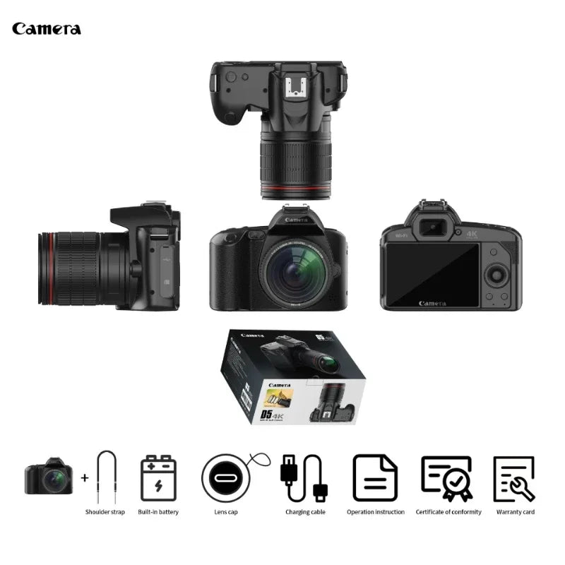 D5 Digital Camera 4K DSLR Camera with 16X Dual Camera Night Vision Lens Professional Digital Camera 1080P HD Video Camera