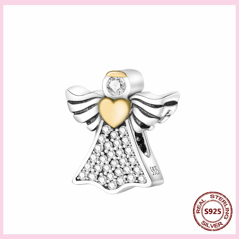 PAMELA 925 Sterling Silver Angel God Of Love Charms Wing Beads DIY For Original Pendant Bracelets Feather Jewelry For Women Gift