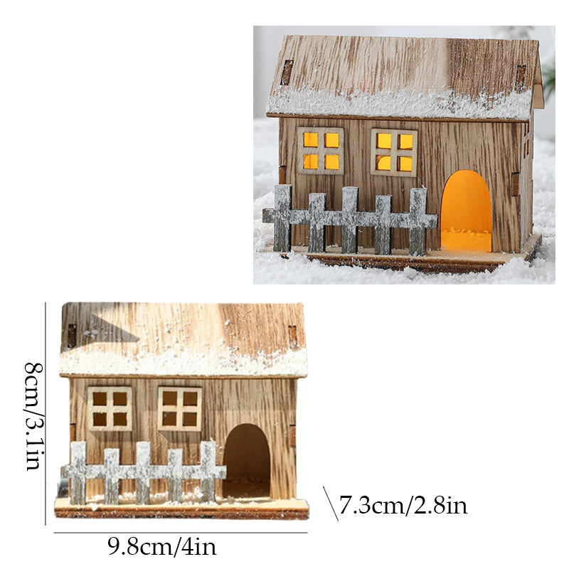 Christmas Decorations Christmas LED Light Wooden House Luminous Cabin Table Ornaments Night Lamp for Home New Year Kids Gifts