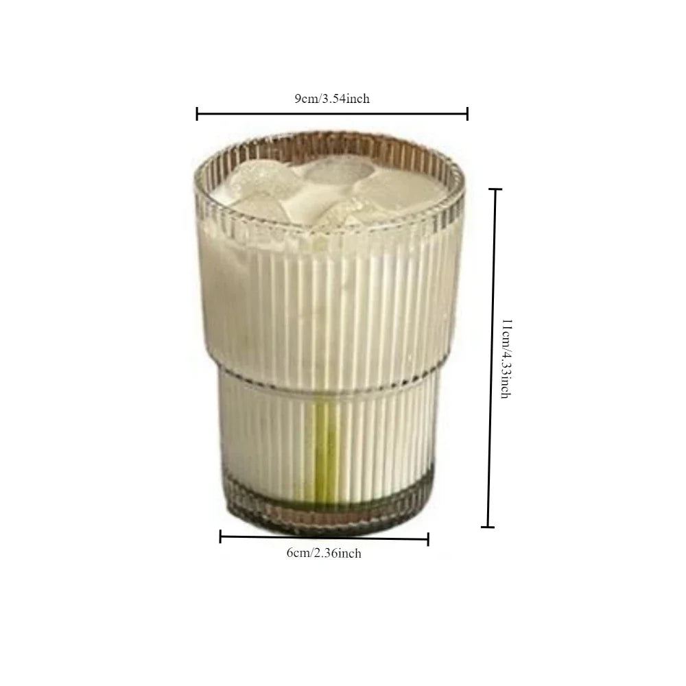 420ML Stripe Glass Cup Vertical Stripes Water Cup s With Lid and Straw Iced Coffee Cups Drinking Glasses For Juice, Milk, Tea