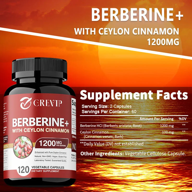 Berberine with Ceylon Cinnamon Capsules - Supports Heart Health, Gastrointestinal Health, Digestion Support, Immune Support