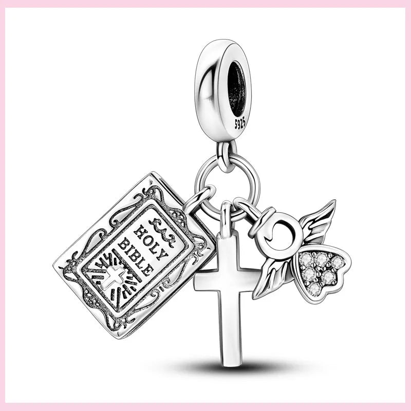 PAMELA 925 Sterling Silver Angel God Of Love Charms Wing Beads DIY For Original Pendant Bracelets Feather Jewelry For Women Gift