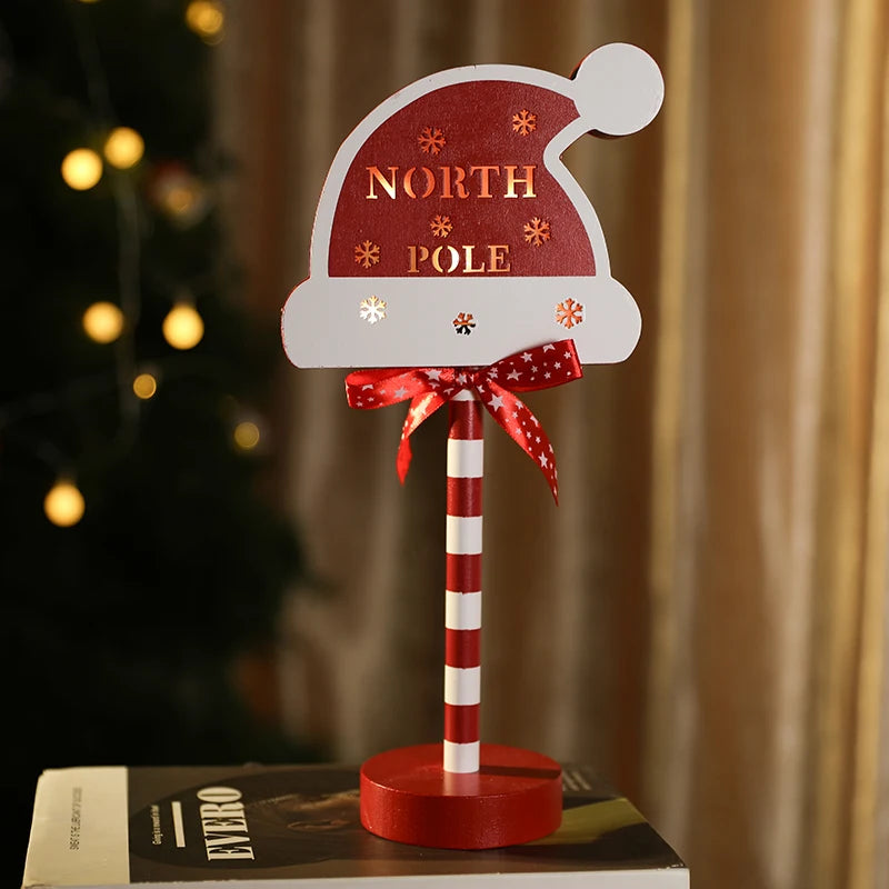 Christmas Road Sign STOP Decor LED Lights Xmas Wooden Desktop Ornaments Light Merry Christmas Home Decoration 2025 New Year Gift