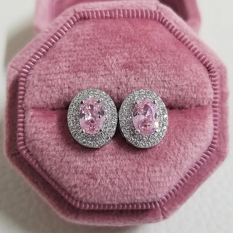 2023 New Arrivals Fashion Luxury silver color korean Zircon Stud Pink Earing Earrings For Women Girl Party Gift Jewelry Z7