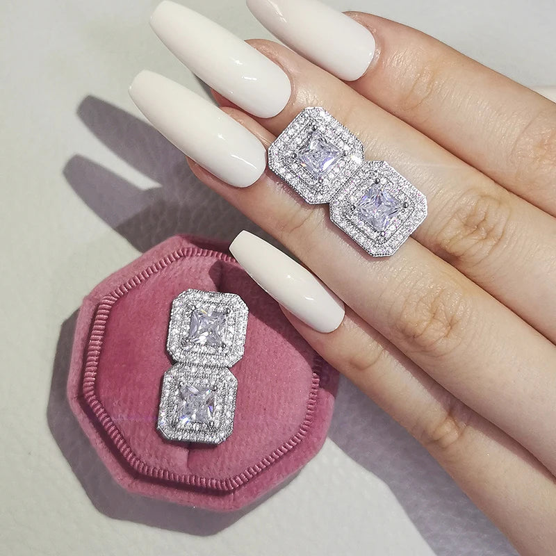 2023 New Arrivals Fashion Luxury silver color korean Zircon Stud Pink Earing Earrings For Women Girl Party Gift Jewelry Z7