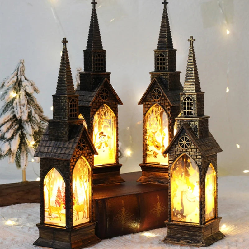 Christmas Glowing House Light Desktop Santa Claus Snowman Fairy Light Lantern for Home Navida Light Xmas Neol 2025 Desktop Decor