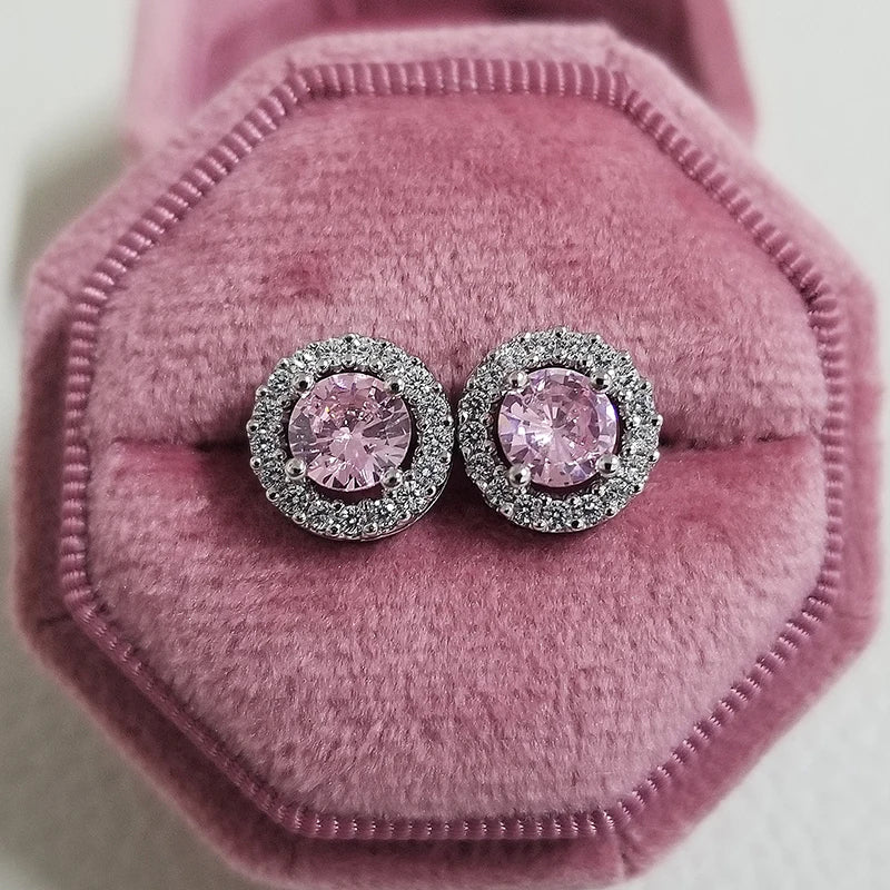 2023 New Arrivals Fashion Luxury silver color korean Zircon Stud Pink Earing Earrings For Women Girl Party Gift Jewelry Z7