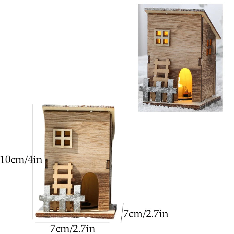 Christmas Decorations Christmas LED Light Wooden House Luminous Cabin Table Ornaments Night Lamp for Home New Year Kids Gifts