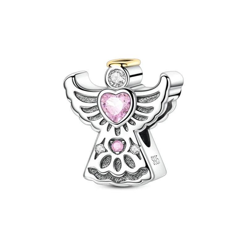 PAMELA 925 Sterling Silver Angel God Of Love Charms Wing Beads DIY For Original Pendant Bracelets Feather Jewelry For Women Gift
