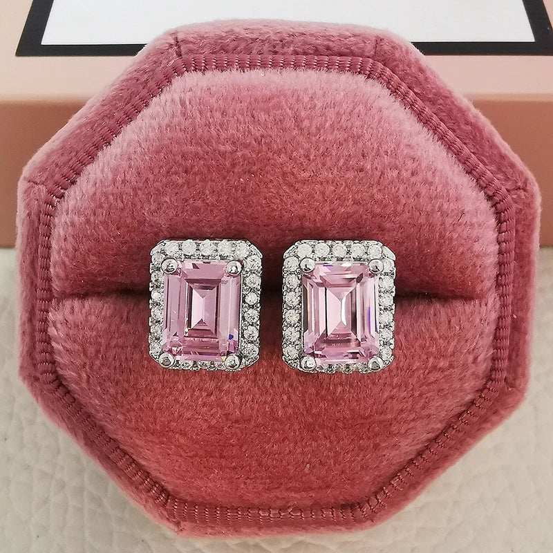 2023 New Arrivals Fashion Luxury silver color korean Zircon Stud Pink Earing Earrings For Women Girl Party Gift Jewelry Z7