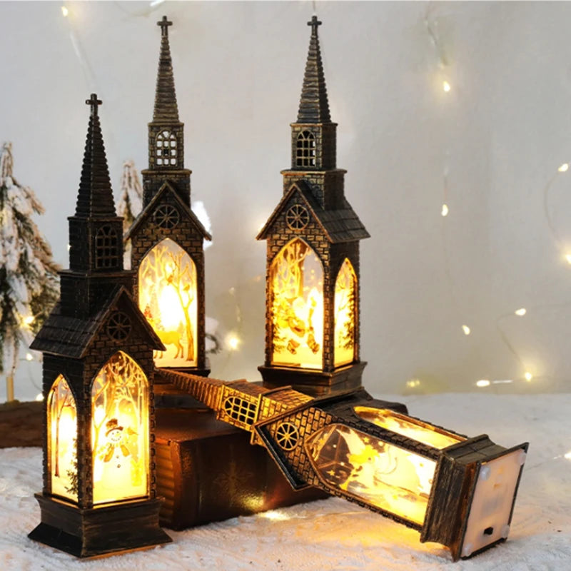 Christmas Glowing House Light Desktop Santa Claus Snowman Fairy Light Lantern for Home Navida Light Xmas Neol 2025 Desktop Decor
