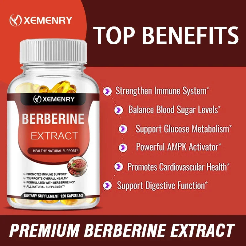 Berberine Capsules - Supports Bone and Cardiovascular Health, Promotes Metabolism, Anti-oxidation, and Enhances Immunity