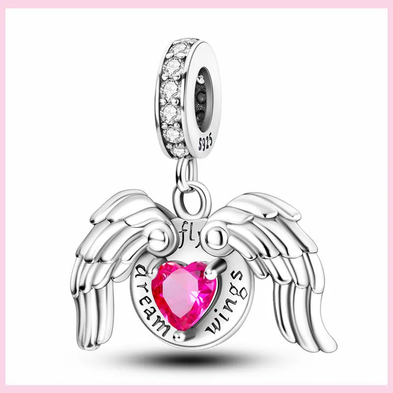 PAMELA 925 Sterling Silver Angel God Of Love Charms Wing Beads DIY For Original Pendant Bracelets Feather Jewelry For Women Gift