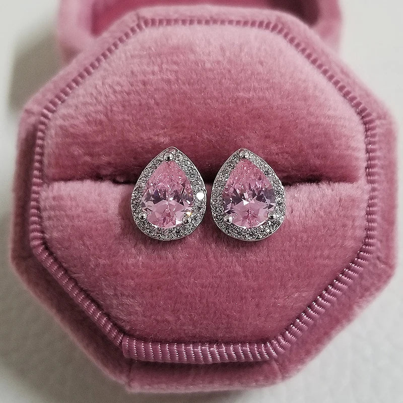 2023 New Arrivals Fashion Luxury silver color korean Zircon Stud Pink Earing Earrings For Women Girl Party Gift Jewelry Z7