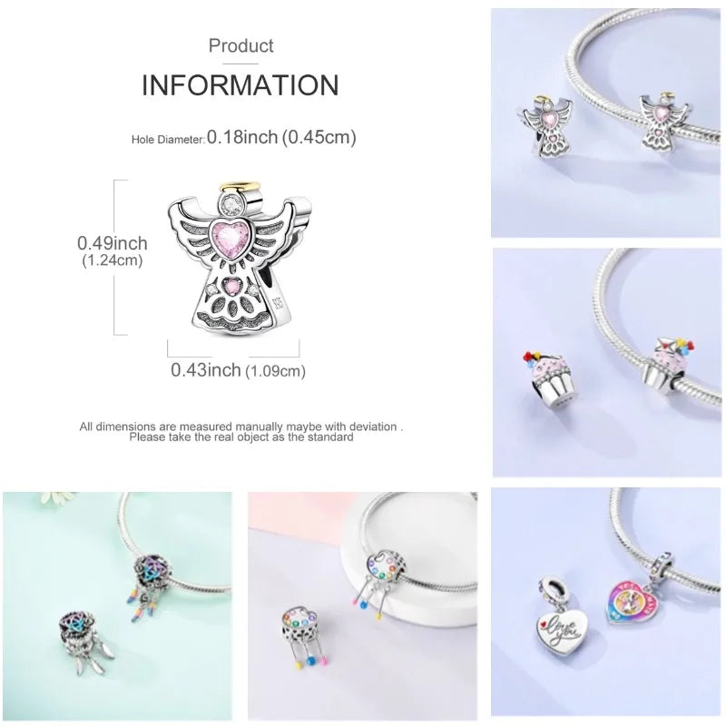 PAMELA 925 Sterling Silver Angel God Of Love Charms Wing Beads DIY For Original Pendant Bracelets Feather Jewelry For Women Gift