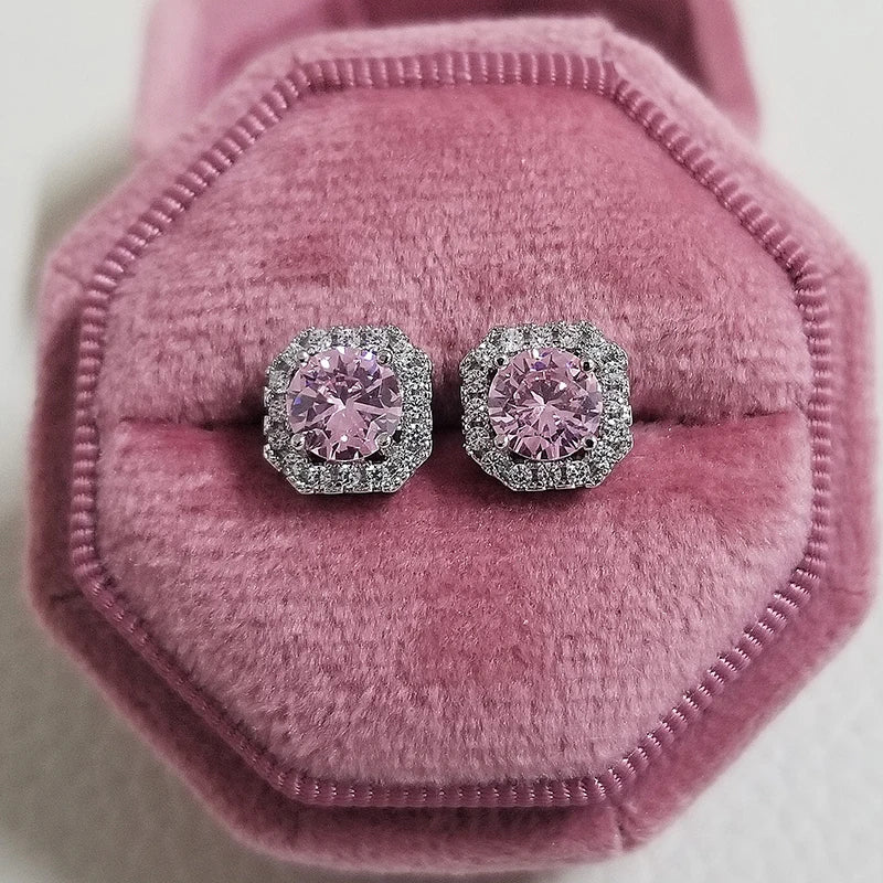 2023 New Arrivals Fashion Luxury silver color korean Zircon Stud Pink Earing Earrings For Women Girl Party Gift Jewelry Z7