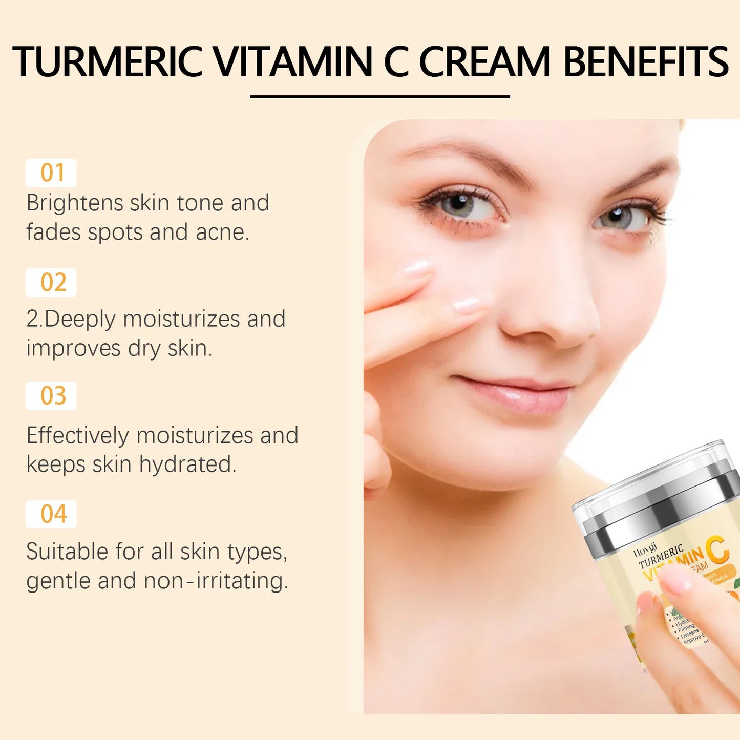 Turmeric Cleanser Oil Control Dark Spot Removal Anti Acne Deep Cleansing Shrink Pore Brightening Moisturizing Vitamin C Cream