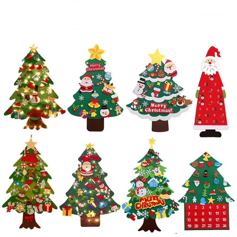 DIY Felt Christmas Tree Christmas Decoration for Home Navidad 2025 New Year Christmas Ornaments Santa Claus Xmas Kids Gifts