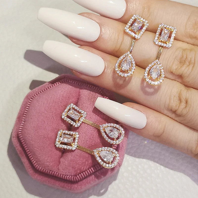 2023 New Arrivals Fashion Luxury silver color korean Zircon Stud Pink Earing Earrings For Women Girl Party Gift Jewelry Z7