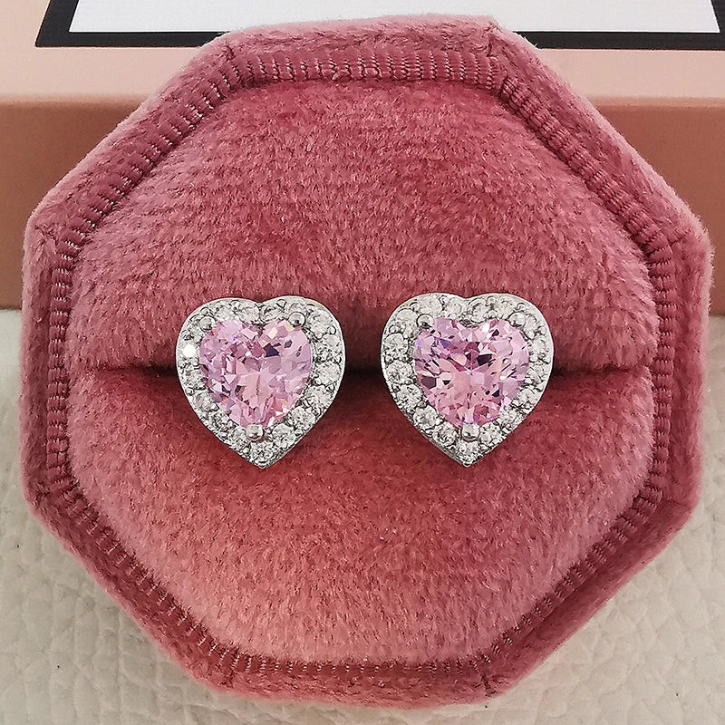 2023 New Arrivals Fashion Luxury silver color korean Zircon Stud Pink Earing Earrings For Women Girl Party Gift Jewelry Z7