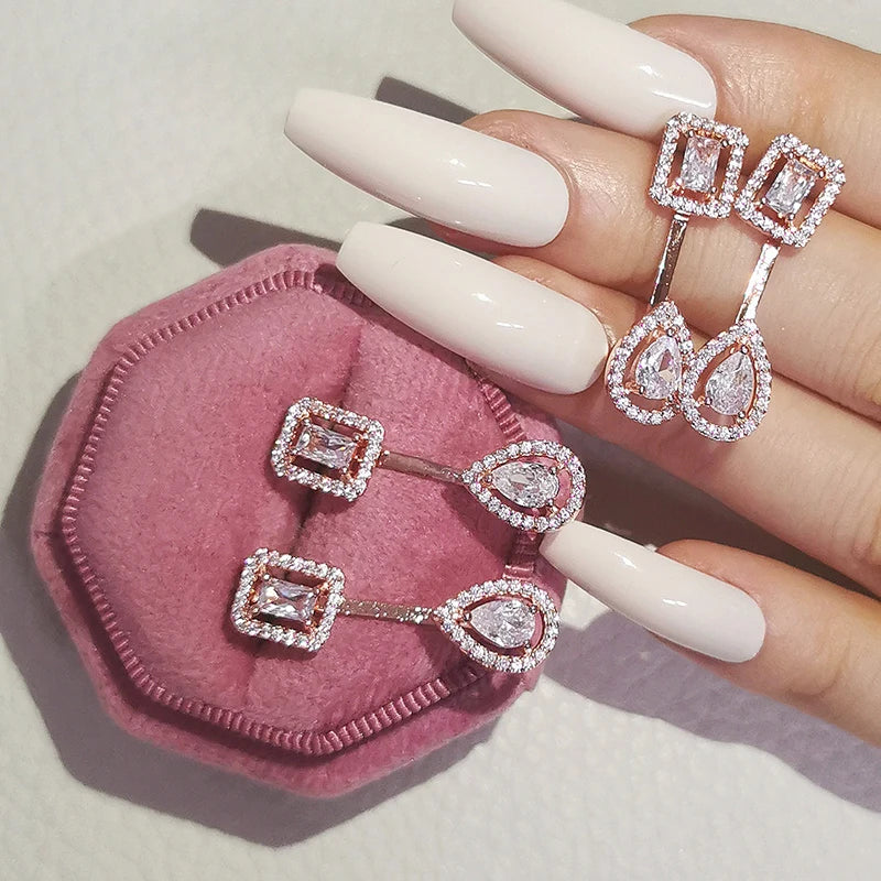 2023 New Arrivals Fashion Luxury silver color korean Zircon Stud Pink Earing Earrings For Women Girl Party Gift Jewelry Z7