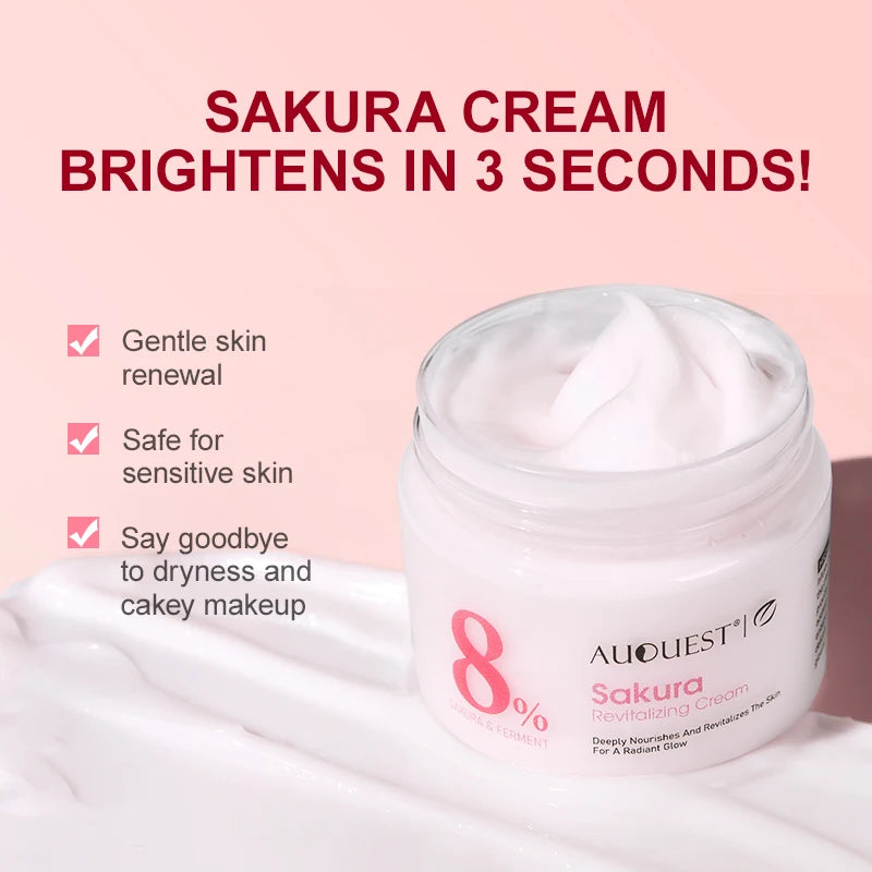 AUQUEST Sakura Face Cream Whitening Nourishing Smooth Wrinkles Hyaluronic Acid Moisturizing Korean Skin Care Cosmetics
